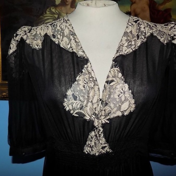 Free People Carisa Rene Antique Lace Wrap Silk Gown - Picture 6 of 6